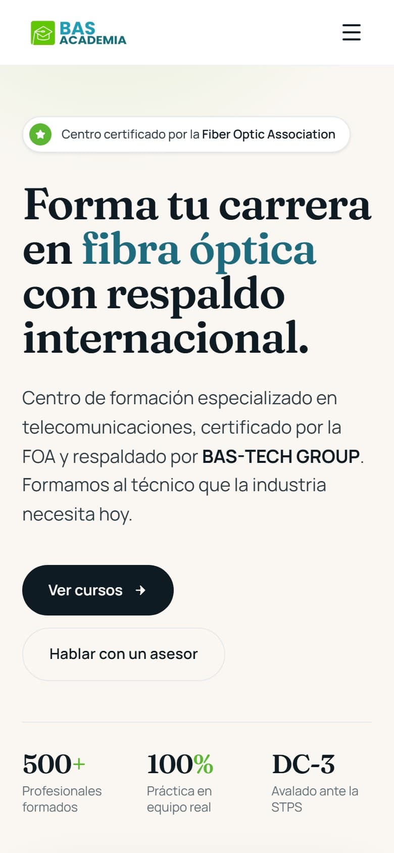 Captura de BAS Academia en celular