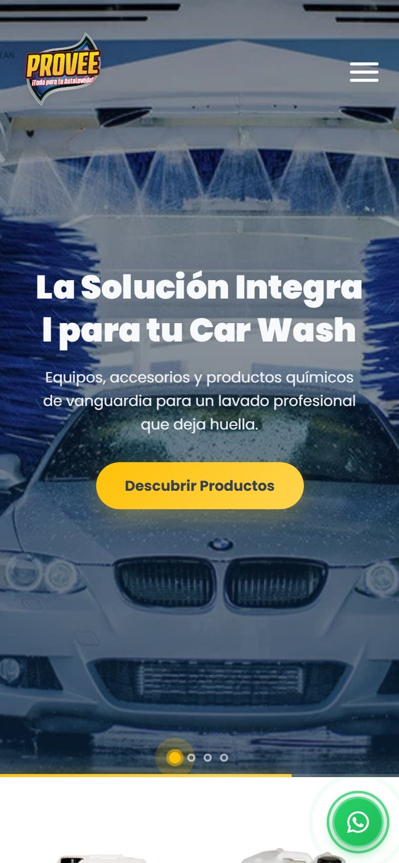 Captura de Provee Carwash en celular
